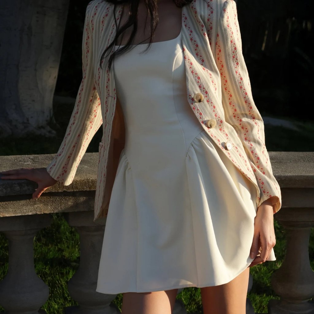 New Avec Les Filles Sculpted Flounce Mini Dress In Buttercream White — image 4 of 8